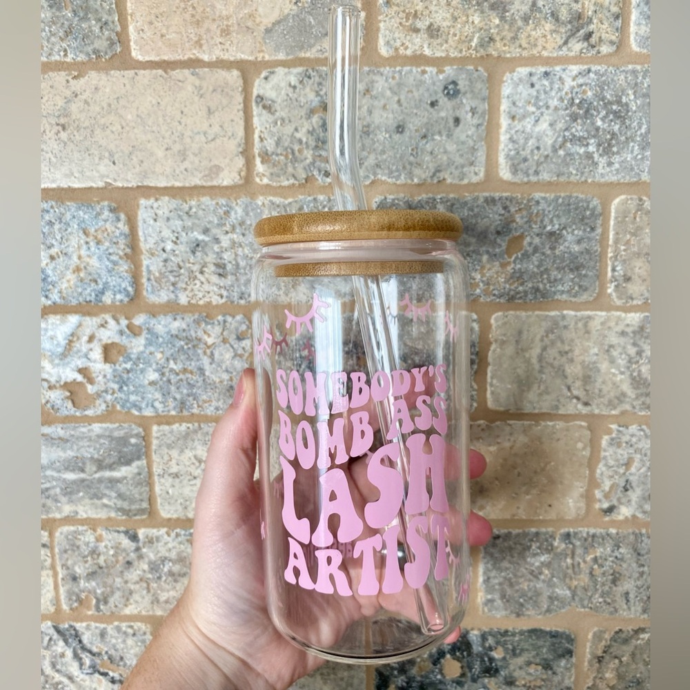 16oz Tumbler With Glass Straw / Lashes, Lash Artist
